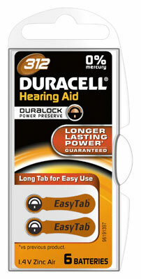 Duracell - Hörgerätebatterie Hearing Aid / 312 AC / DA312N6 - 1,4 Volt 160mAh Zin Air - 6er Blister