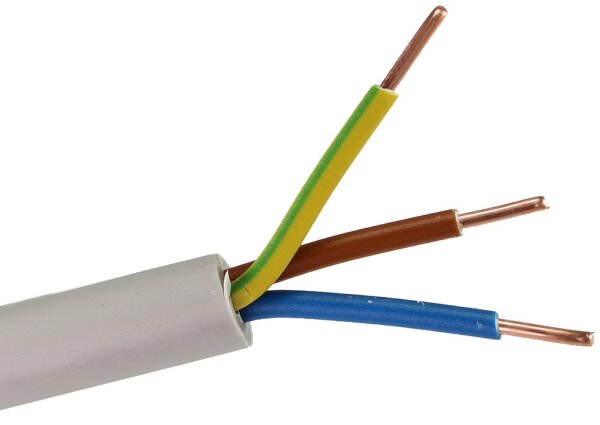 Stromleitung "NYM-J", isoliert 3G1,5, grau, Außen - Ø 8,2mm - 1 Meter