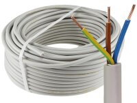 Stromleitung "NYM-J", isoliert 3G1,5, grau, Außen - Ø 8,2mm - 1 Meter