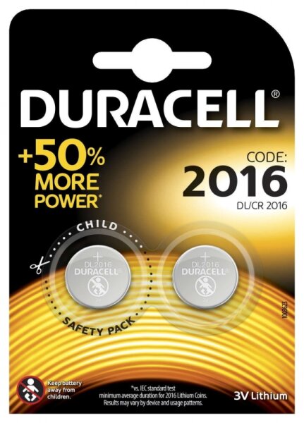Duracell - Knopfzelle - CR2016 / DL2016 - 3 Volt Lithium - 2er Blister