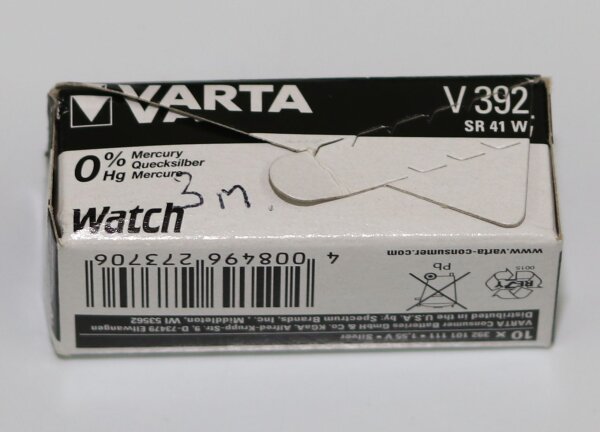 Knopfzelle 392 Varta V392, AG3, SR41, SR41W LR41 Knopfzelle Für Uhren 1,55V 42mAh | V392