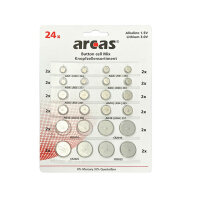 arcas - Knopfzellen Set - Alkaline und Lithium - 24 Stück auf Blisterkarte