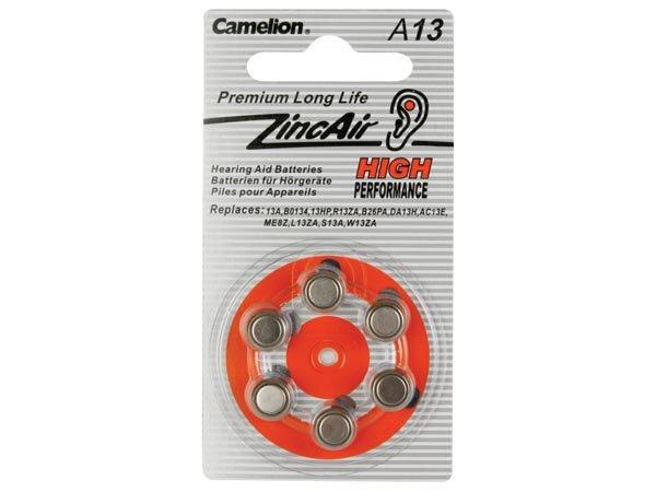 CAMELION Hörgerätebatterie A13 / PR48 / ZL13 / BP6 – Zink-Luft Batterie 1,4V 280mAh Made in Germany | 6er Blister