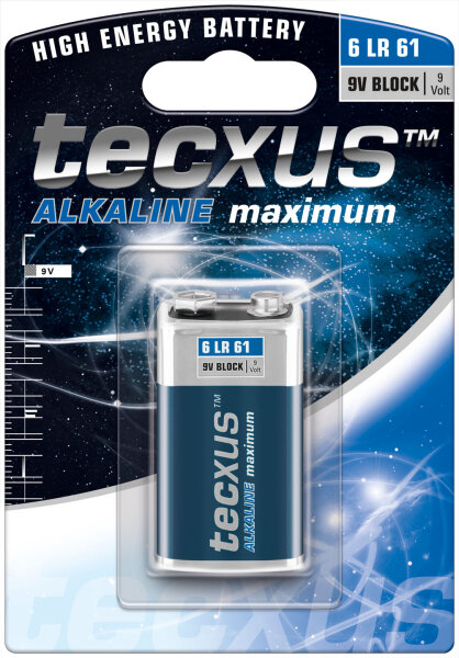 tecxus - 6LR61 / 6LP3146 / 9V Block - 9 Volt Alkali-Mangan Batterie - EOL = Mindesthaltbarkeitsdatum abgelaufen